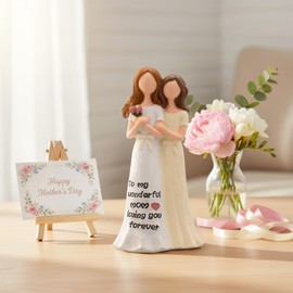 Mom Daughter Hand-Painted Figurine Statue, 6.1" Resin Decorative Sculpture, Loving You Forever Gift for Wonderful Mom, Mother's Day Birthday Gift from Daughter, Unique Keepsake Christmas Home Decor
