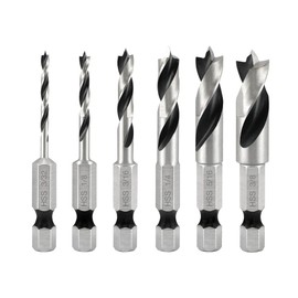 APRW Brad Point Stubby Drill Bit Set for Wood, Short Length Drill Bit Set 6pcs HSS 4241 Steel with 1/4-Inch Quick Change Hex Shank