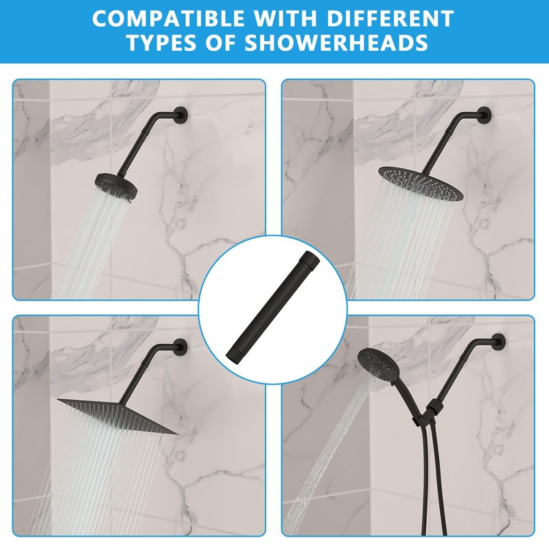 Shower Extension Arm 16 Inch,Foldable Shower Head Extension Black, Adjustable