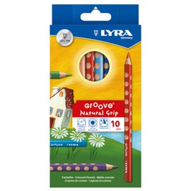 LYRA Groove Wooden Chunky Colouring Pencils, 10 Assorted Colours, Ideal for Children and Schools