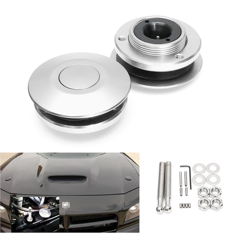 Universal Push Button Billet Hood Pins Lock Clip Kit Aluminum