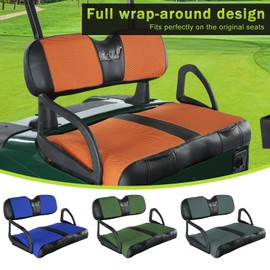 WEIMELL Golf Cart Seat Covers for EZGO RXV Front Seat Covers Thicken Breathable Mesh with Vinyl Leather Fits OEM Ordinary Cushion Covers No Nail Gun Easy to Install Black & Orange