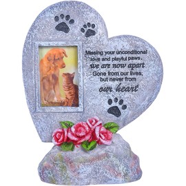 The Bridge Collection 8" 'from Our Heart' Pet Picture Frame Memorial Stone - Rainbow Bridge Memorial Statue for Indoor Decor - Pet Memorial Gift - Pet Memorial Stone
