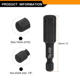 HARFINGTON 5pcs Hex Head Wrench Drill Bit 10mm(H10) Metric 1/4" Hex Shank 2"(50mm) Length S2 Steel Magnetic Impact Drivers Screwdriver Bit Hexagon Electric Drill Bits