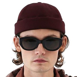 UNDERCONTROL Vintage Brimless Sailor Fisherman Leon Hat Rolled Cuff Harbour No Visor Miki Skull Docker Leather Strap Beanie Cap for Men & Women - Made in Korea - (Wine)