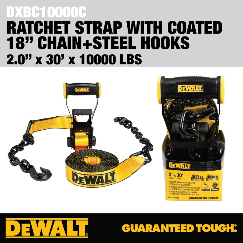 DEWALT DXBC10000C Black/Yellow 2" x 30' Ratchet Tie Down Strap