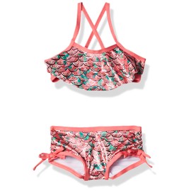 Pink Platinum Traje de baño de Dos Piezas para niña con Estampado de Sirena, Coral/Lluvia Tropical, 12 Meses