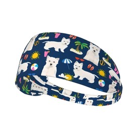 DSSWTP Westie Dogs Beach Summer Tropical Workout Headbands Fashion Sports Sweatbands Yoga for Fitness Athletic Non Slip Wicking Headscarf for Men Womens Girls Summer Accessories Elastic Bands