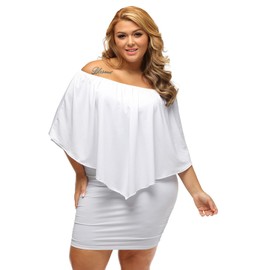 Gloria&Sarah Women's Sexy Off Shoulder Ruffles Multiple Dressing Layered Plus Size Mini Dress,White,Large