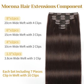 Mocona Clip in Hair Extensions Real Human Hair, Dark Brown – 20 Inch 7pcs 160g/Pack, Soft Remy Human Hair Clip in Extensions Straight for Women, Capable for all Occasion (#2 20 Inch)