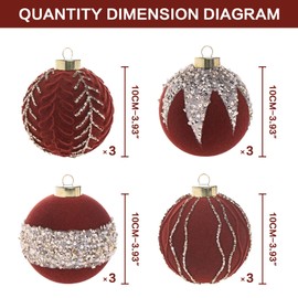 SY Super Bang Velvet Christmas Balls Ornaments Set, 3.14"/80MM Flocked Christmas Tree Hanging Decorations Assortment, for Holiday Birthday Wedding Xmas Party Decor - Coffee