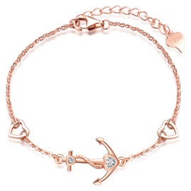 MicLee Women's Simple Bracelet Zirconia 925 Sterling Silver Allergen-Free Anchor Double Heart Bangle Bracelet with Gift Bag Great Gift for Mother Girlfriend, Silver Silver Zirconia, Cubic Zirconia