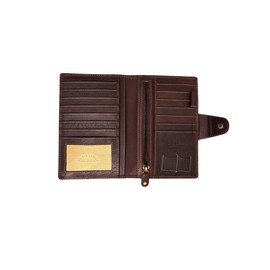 ABELE Genuine Full Grain Leather Passport Holder, 1 ID Display, RFID Snap Button, 1-2 Travel Case, Zipper, Credit Cards, Pen Pocket, SIM Card Holder, 17.5cm x 11cm, Light Brown, brown, M, Minimalist