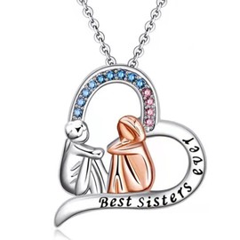 Sisters Necklace Silver Heart Necklace Bestfriend Friendship Necklace Gifts for Christmas Birthday