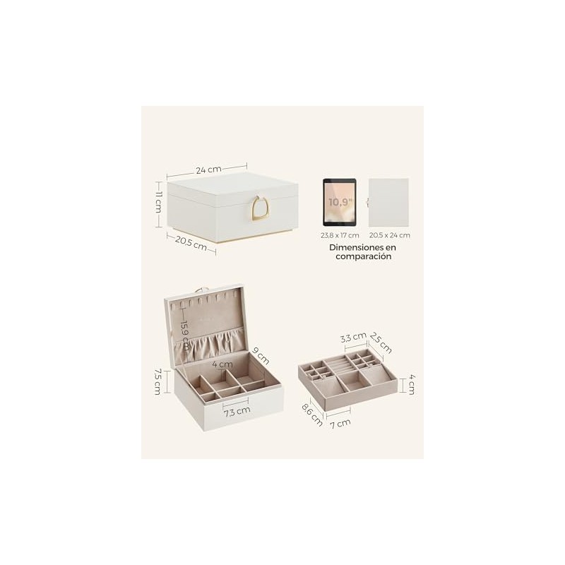 SONGMICS Caja Joyero, 2 Capas, con Asa, 23.9 x 20