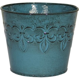 Robert Allen MPT01887 Fluer De Lis Series Metal Planter Flower Pot, 4", Color Surf Blue