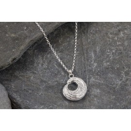 Large Wave Pendant, Sterling Silver, handmade in Cornwall