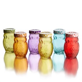 Style Setter 206242-6GB Owl Colors 6 Piece Glass Jar Set- Glass Canister with Airtight Metal Lids, Multi Colors, "2.5 x 2.5 x 5.25"""