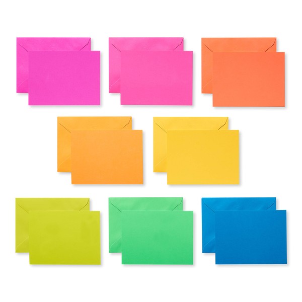 American Greetings Single Panel Blank Cards with Envelopes, Neon Rainbow Colors (100-Count)