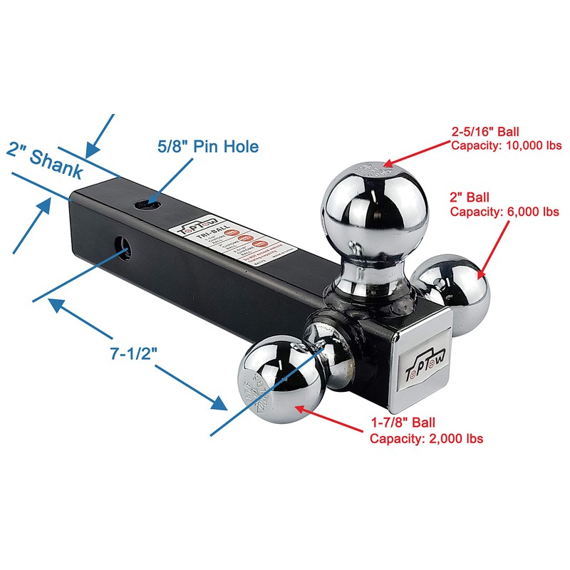 TOPTOW 64173HP Trailer Hitch Tri Ball Mount with 5/8 inch