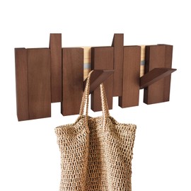 Biojindsc Natural Wooden Coat Rack Wall Mount, Piano Hooks for Hanging,Home Decorative Wall Coat Rack,Wooden Coat Hooks for Hanging Jackets/Keys/Hats/Robes and Towels/Plants/Bags (Walnut, 4 Hooks)