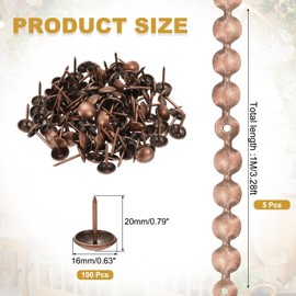 uxcell 5Pcs Upholstery Tacks Strips, 3.28ft Decorative Nail Trims for Sofa Headboard Furniture DIY with Upholstery Nails(16mm Red)