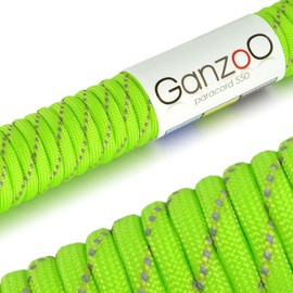 Paracord 550 reflective rope, universally applicable, survival rope made of tear-proof parachute cord (core coat rope made of nylon) universal survival cord - 7 cords 31m/100ft 550lbs capacity, colour: light green/neon green. IMPORTANT: THIS PARACORD ROP