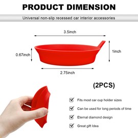 FSTURIOS 2 PCS Car Cup Coasters, 2.75 Inch Silicone Non-Slip Vehicle Cup Holder Insert Coaster, Removable Recessed Car Drink Holder Mat for Men Women, Interior Car Accessories (Red)