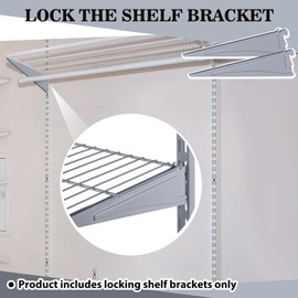 Wonderjune Adjustable Locking Shelf Bracket 16 Inch Shelf Brackets Heavy Duty Wire Shelving Brackets for Deep Wire Shelving Double Track System(Gray,6 Pcs)