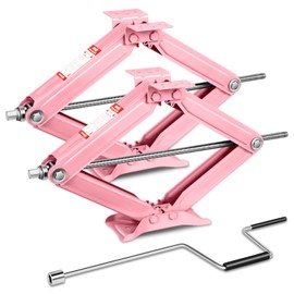 Auto Dynasty 2Pcs Scissor Jack, 2.5 Ton (5000LBS) RV Travel Trailer Stabilizer Leveling Scissor Car Jacks, Lifting Range 24" (Max) to 4" (Min) Scissor Lift Jacks Kit with Crank Handle, Pink