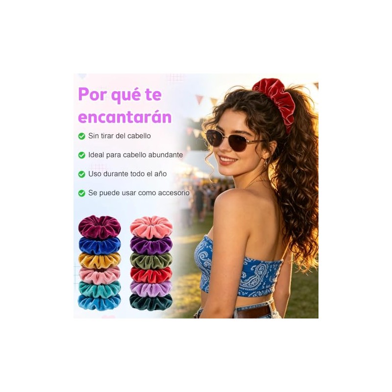 HEYMKGO 32PCS Scrunchies de Terciopelo con Ligas para Cabello para