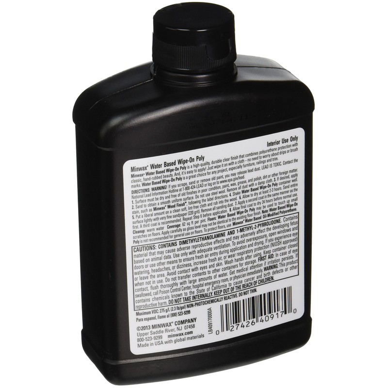 Minwax Water-Based Wipe-On Polyurethane, Satin, 1 Pint