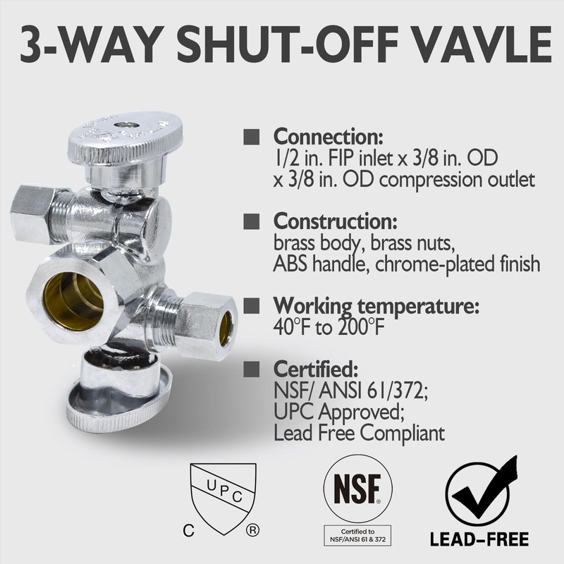 TTFLEX 1/4 Turn Dual Compression Outlet Angle Stop Valve with
