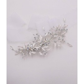 Crystal Wedding Freshwater Pearl Hair Side Clip Wedding Bridal Floral Leaf Accessory for Brides Weddings Prom Women (Silver)