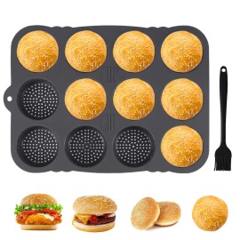 Ftnesgym Hamburger Bun Pan 12 Cavity Baking Pan for Making Sliders and small Sandwiche