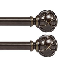 KAMANINA 1 Inch Curtain Rod Telescoping Single Drapery Rod 28 to 48 Inches (2.3-4 Feet), 2 Pack Antique Bronze Curtain Rods for Windows 16 to 44 Inches, Netted Texture Finials