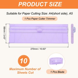 PATIKIL Paper Cutter Trimmer, A4 Straight Small Portable Paper Slide Paper Slicer with Safe-Guard for Craft Cardstock Label Card, Scrapbook Photo, Purple, with 1 Blade