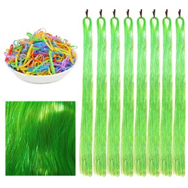 Hair Tinsel Extensions Verdancy Green Colorful Glitter Tinsel Hair Kit Heat Resistant 42 Inch Sparkling Fairy Hair Accessories for Women Kids Girls 8 Pcs 200 Strands/Pcs