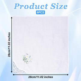Ptwola 6 Pcs Ladies Handkerchiefs Flower Embroidered Handkerchiefs White Portable Soft Elegant Vintage Floral Lace Hankies for Women Wedding Afternoon Tea Party Daily Accessory Decorative Supplies