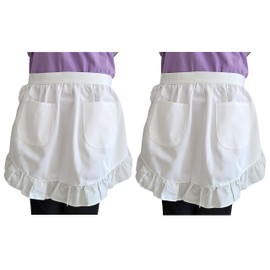 CRB Fashion Womens Retro Waist Apron with Pockets for Cooking Costume 2 PACK (White), White, One Size