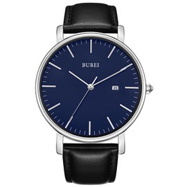 BUREI Classic Men Wrist Watch Ultra Thin Case Minimalist Analogue Dial with Date Japanese Quartz Movement