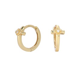 Dainty Cross Flower CZ Tiny Mini Hoop Earrings for Women Cartilage 925 Sterling Silver Gold Plated Cross Small Huggie Hoops Hypoallergenic for Sensitive Ear Fashion Jewelry Gift Daughter Her Birthday (Gold)