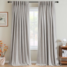 H.VERSAILTEX Pinch Pleated Full Blackout Curtains Linen Blended Chenille Blackout Curtains 84 inch Length 2 Panels Bedroom Thermal Insulated Farmhouse Neutral Track Drapes with Hooks, Heather Cloud