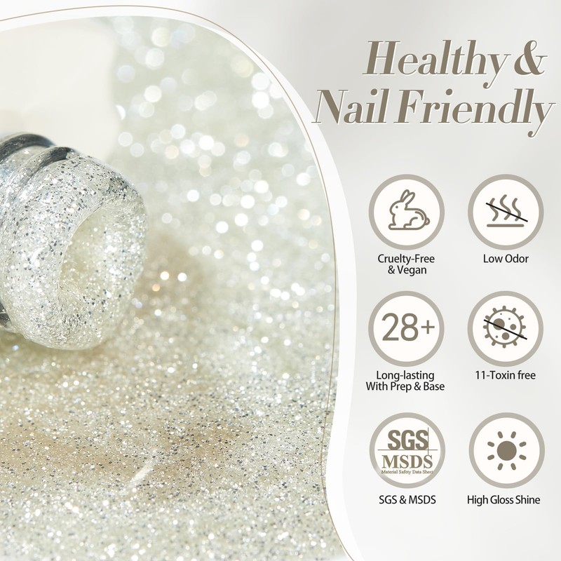 Born Pretty Silver Glitter Gel Nail Polish, Sparkly Shine Gel