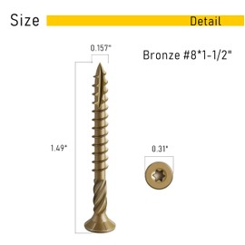 Anyinn 150pcs Deck Screws #8 x 1-1/2 Inch Wood Screw Star/Trox Drive Structural Screw for Timber, Log, Landscaping Wood Etc.