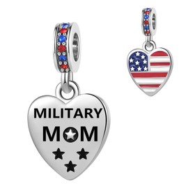 SBI Jewelry Heart Shape American Patriotic USA Flag Words Military Mom Charm Bead For Women US Military Mom Dangle Necklace Gifts from Daughter Son
