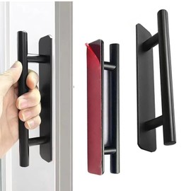 Yilceemy 2 Stück Selbstklebende Möbelgriffe, Griffe für Küchenschränke, Selbstklebende Türgriffe, für Kleiderschrank, Küche, Schiebetür, Balkontür (Schwarz)