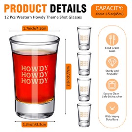 Junkin 12 Pcs Western Cowboy Shot Glasses Bulk Howdy Glass Cups with Heavy Base 1.5 oz Wild West Party Supplies Gifts Souvenirs for Cowgirl Birthday Father's Day Wedding Baby Shower Decor Bar Home