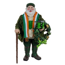 Kurt Adler 10.5-inch Fabriché™ Musical Irish Santa with Wreath