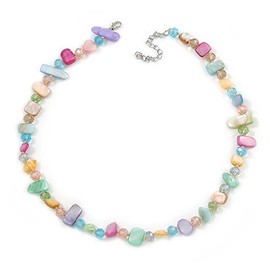 Avalaya Delicate Pastel Multicoloured Sea Shell Nuggets and Glass Bead Necklace - 48cm L/ 7cm Ext